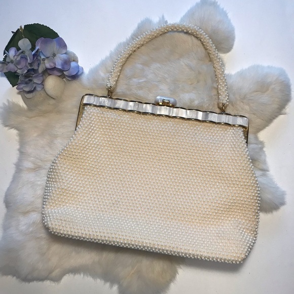 Vintage Cream Dot Frame Bag Pearl Lucite